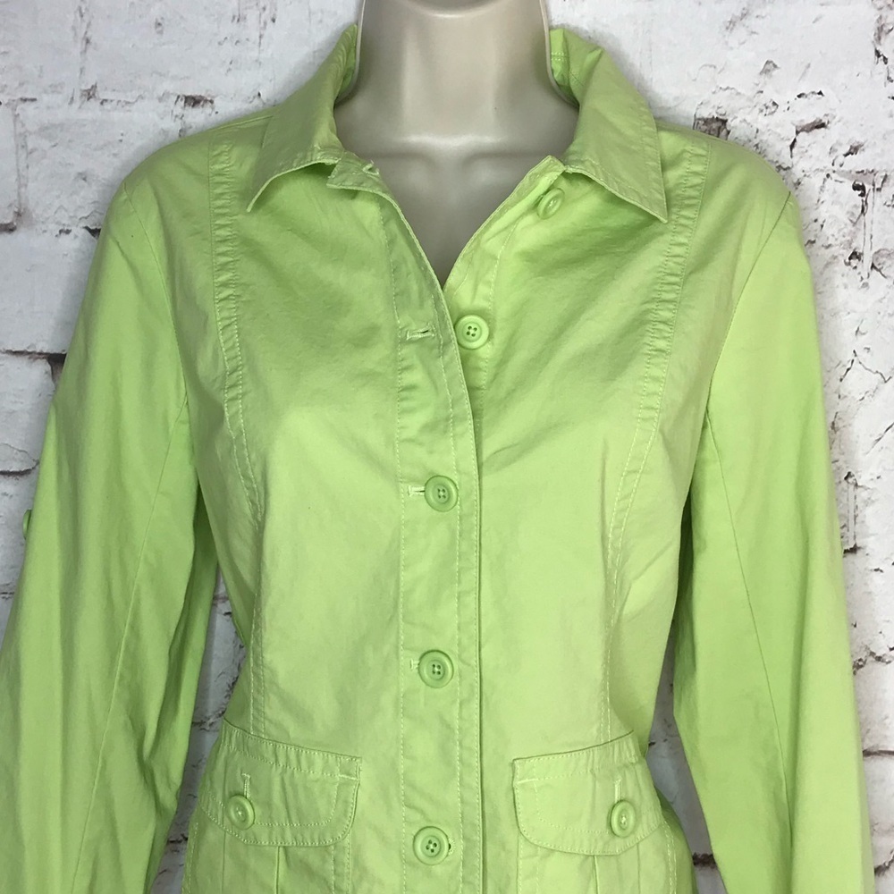 TALBOTS Petite Size 4P Lime Green lightweight Safari cotton blazer jacket - Picture 13 of 15